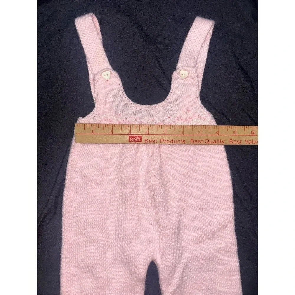 Manhattan Vintage Baby Girls Pink Knit Overalls Romper 6-9 Months grandmacore